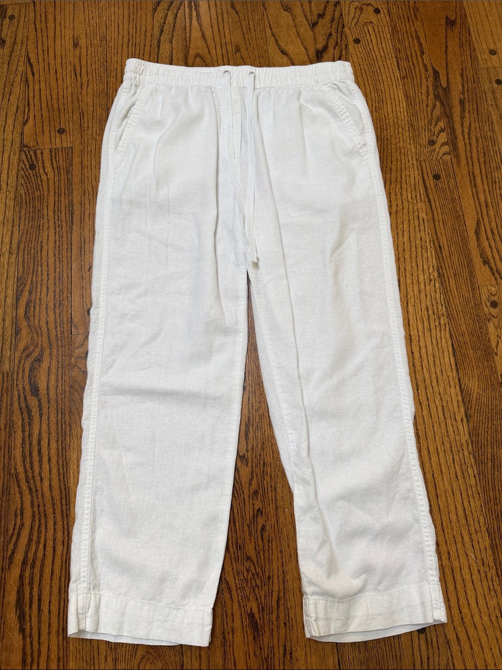 Jones New York sz M White linen mix drawstring waist pull on pants - easy summer